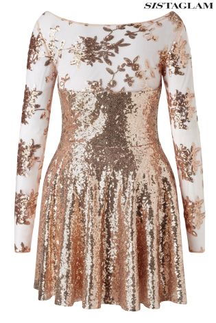 Sistaglam Sheer Mesh Sequin Skater Dress